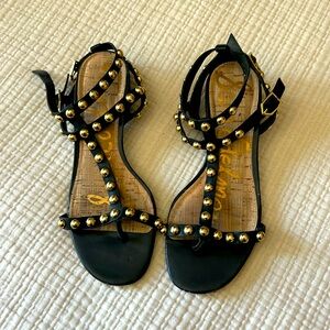 Sam Edelman, black leather, gold stud, sandal with ankle strap size 8 1/2